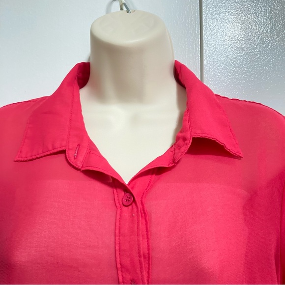 Freebird Button Down Semi Sheer Pink Salamander Blouse Top Women's Large - Picture 5 of 12